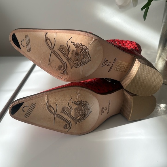 Free People Red Metallic Ankle Booties with Woven Texture - Picture 3 of 10